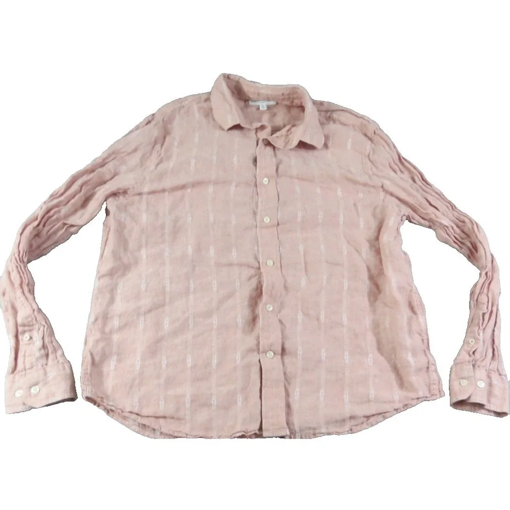 Banana Republic Mens XL Pink Striped Linen Cotton Button Down Shirt Standard Fit